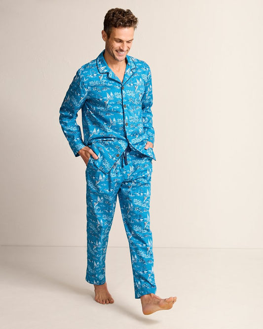 Tommy Bahama | Woven Long Sleeve & Pants Pajama Set / Slate Teal