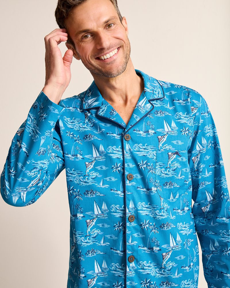 Tommy Bahama | Woven Long Sleeve & Pants Pajama Set / Slate Teal