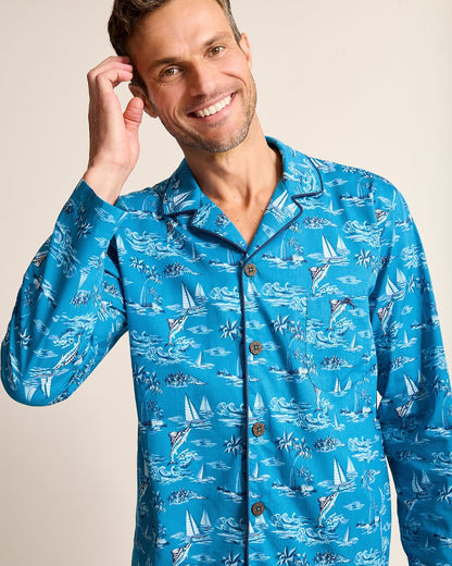 Tommy Bahama | Big & Tall Woven Long Sleeve & Pants Pajama Set / Slate Teal