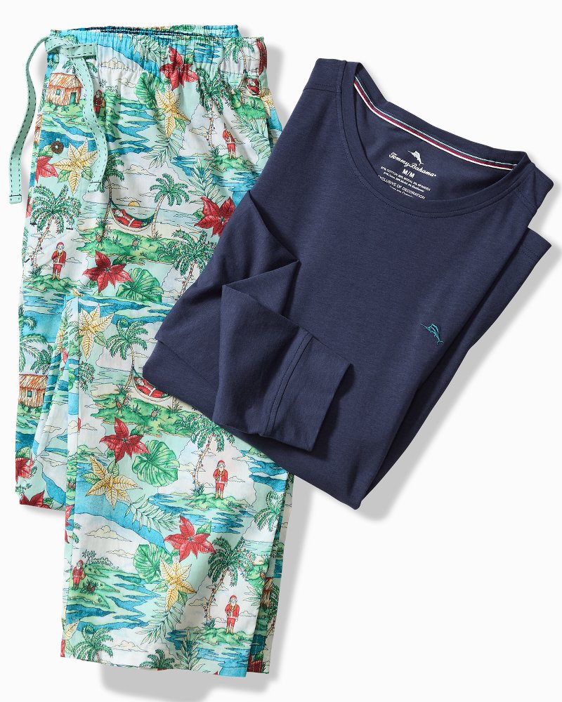Tommy Bahama | Big & Tall Jersey Long Sleeve & Pants Pajama Set / Big Sky Blue