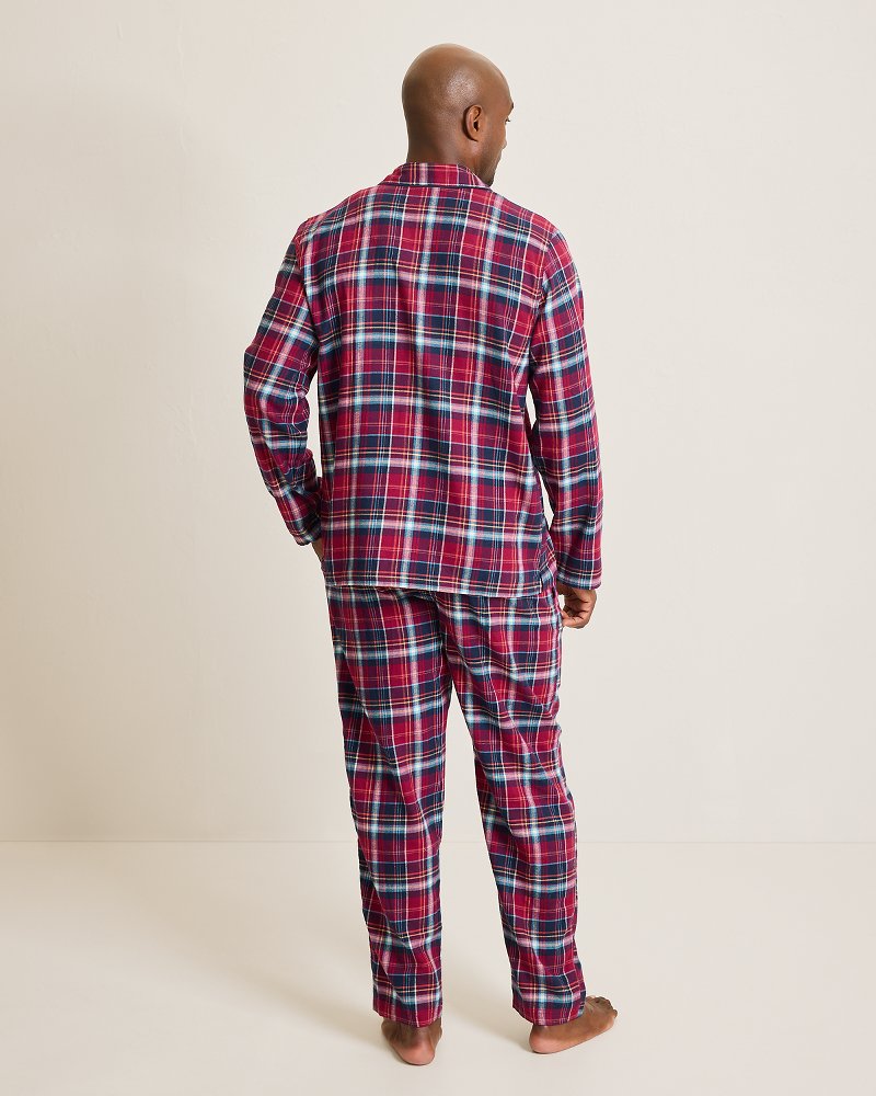 Tommy Bahama | Big & Tall Flannel Long Sleeve & Pants Pajama Set / Beet Red