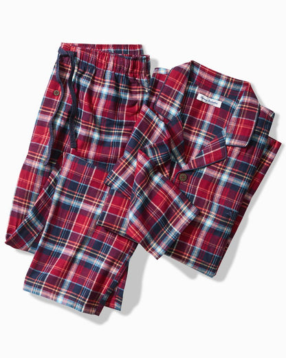 Tommy Bahama | Big & Tall Flannel Long Sleeve & Pants Pajama Set / Beet Red