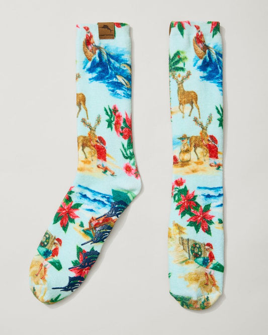 Tommy Bahama | Island Soft® Holiday Santa Socks / Lt Sky Blue