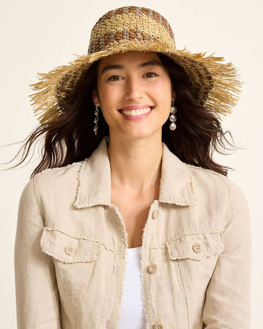 Tommy Bahama | Waverly Frayed Edge Raffia Sun Hat / Brown
