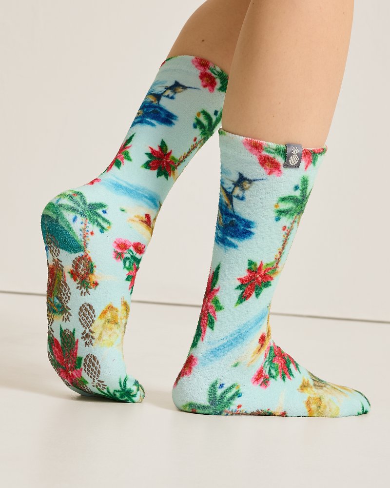 Tommy Bahama | Island Soft® Holiday Santa Socks / Lt Sky Blue