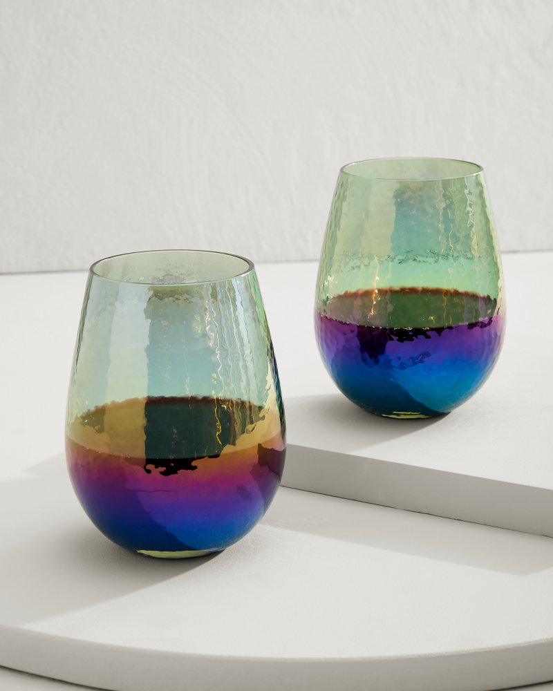 Tommy Bahama | Luster Stemless Wine Glasses — Set of 2 / Light Blue