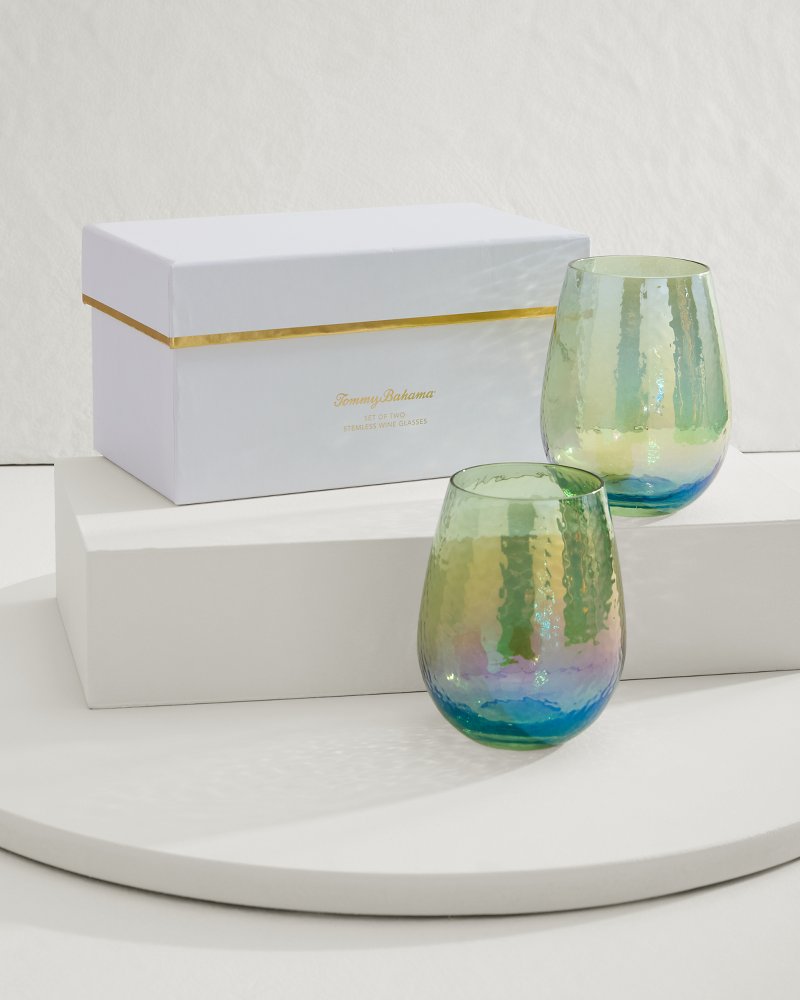 Tommy Bahama | Luster Stemless Wine Glasses — Set of 2 / Light Blue