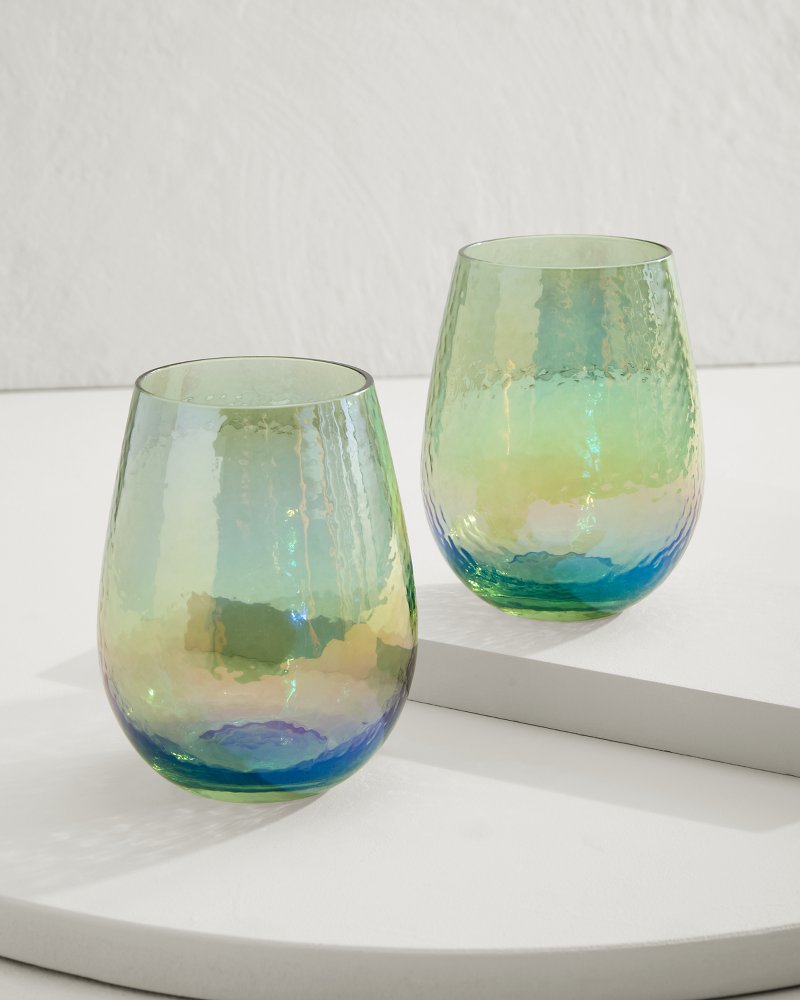 Tommy Bahama | Luster Stemless Wine Glasses — Set of 2 / Light Blue