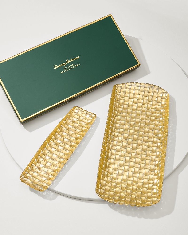 Tommy Bahama | Braided Glass Serving Trays — Set of 2 / Gold