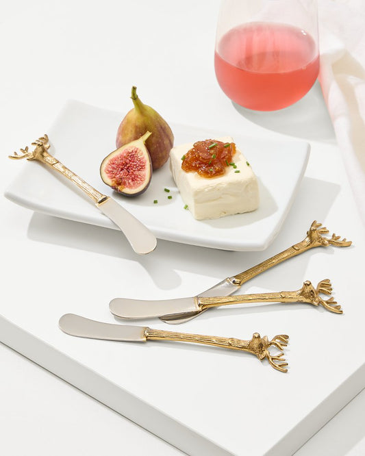 Tommy Bahama | Brass and Stainless Steel Stag Butter Knives - Set of 4 / Gold