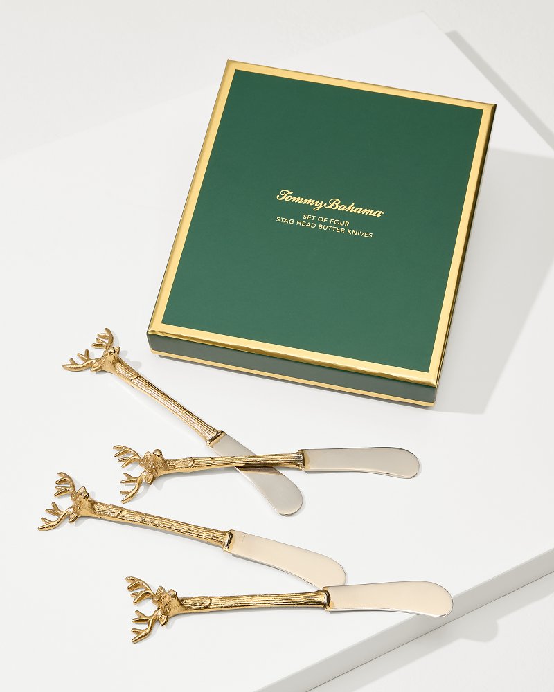 Tommy Bahama | Brass and Stainless Steel Stag Butter Knives - Set of 4 / Gold
