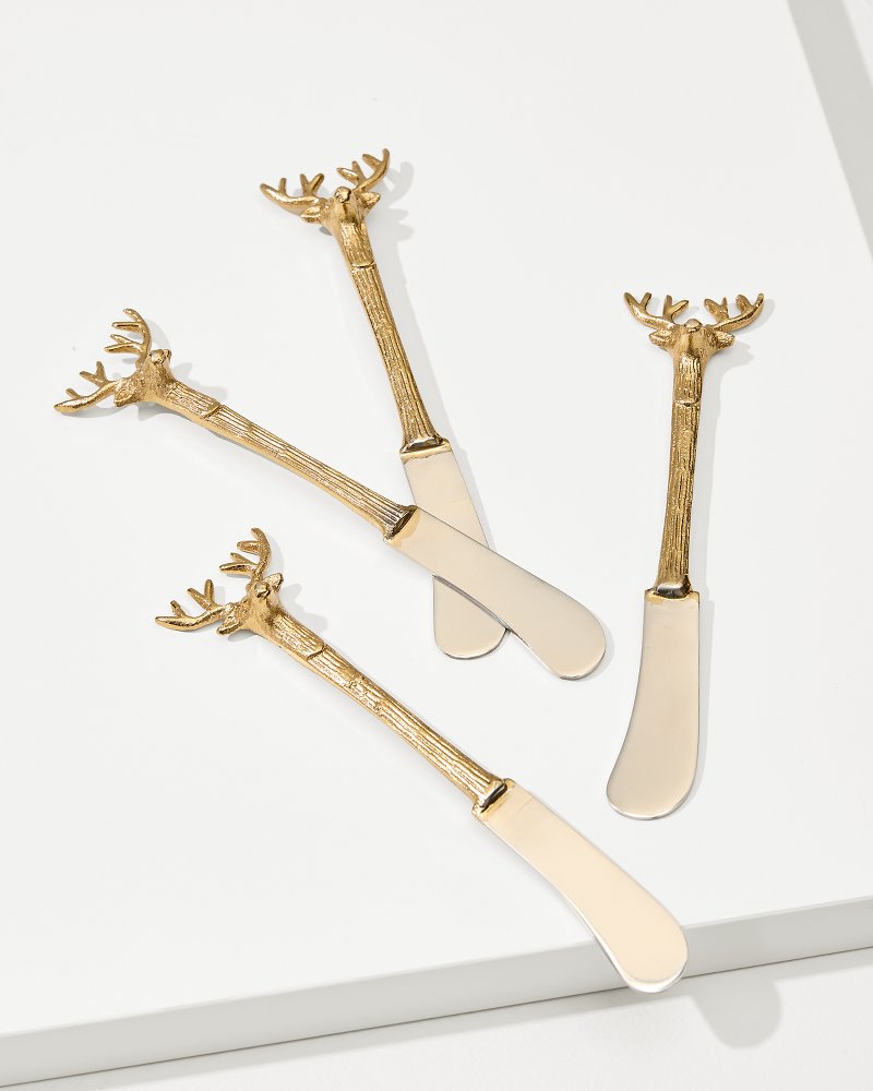 Tommy Bahama | Brass and Stainless Steel Stag Butter Knives - Set of 4 / Gold