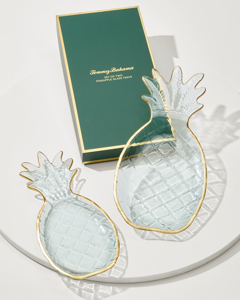 Tommy Bahama | Glass Pineapple Trays — Set of 2 / Clear
