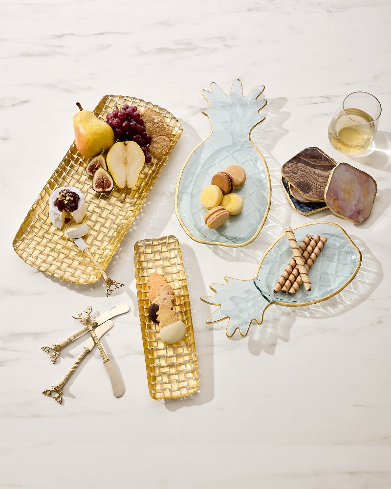 Tommy Bahama | Glass Pineapple Trays — Set of 2 / Clear
