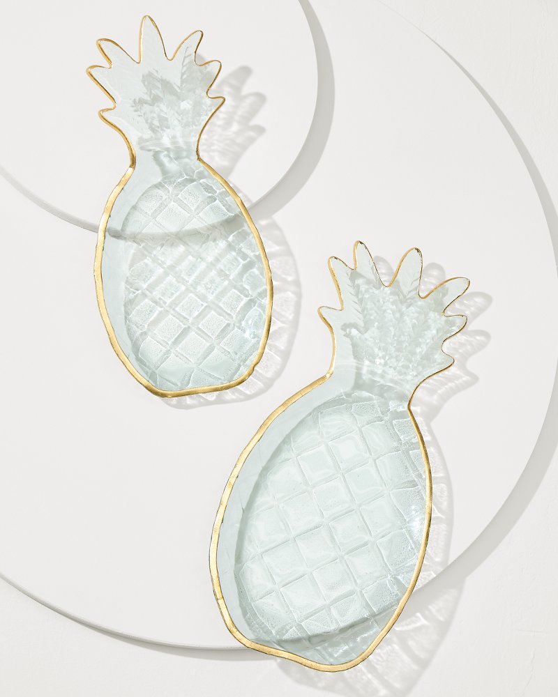 Tommy Bahama | Glass Pineapple Trays — Set of 2 / Clear