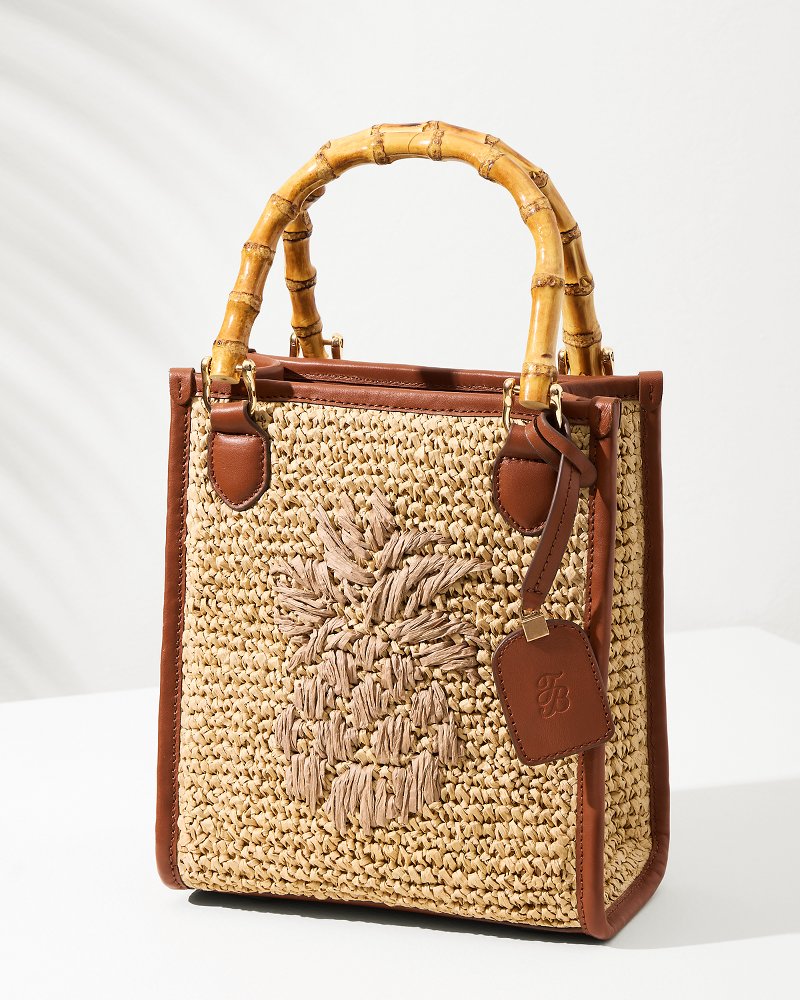 Tommy Bahama | Raffia & Leather Bamboo Mini Tote / Tan