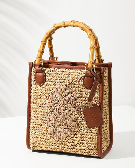 Tommy Bahama | Raffia & Leather Bamboo Mini Tote / Tan