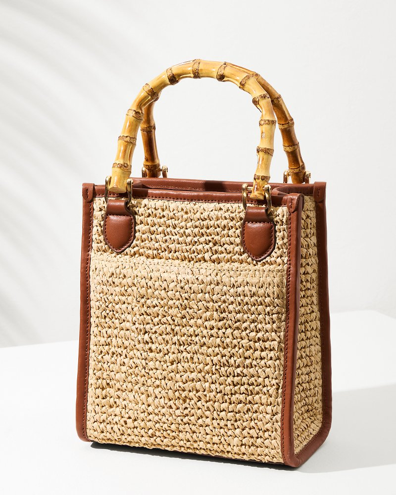Tommy Bahama | Raffia & Leather Bamboo Mini Tote / Tan