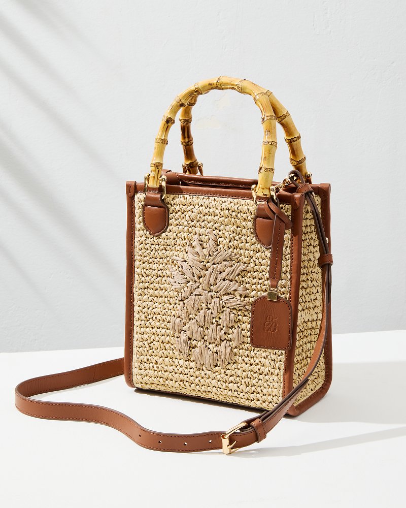 Tommy Bahama | Raffia & Leather Bamboo Mini Tote / Tan