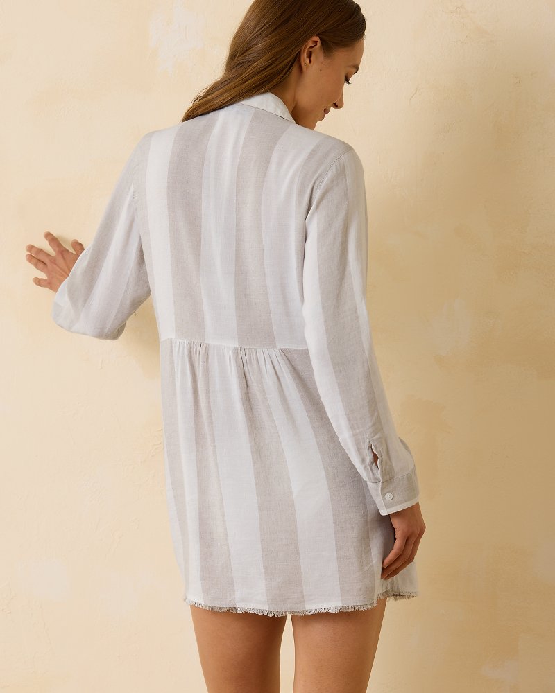 Tommy Bahama | St. Lucia Linen-Blend Rugby Stripe Beach Shirt / Med Khaki