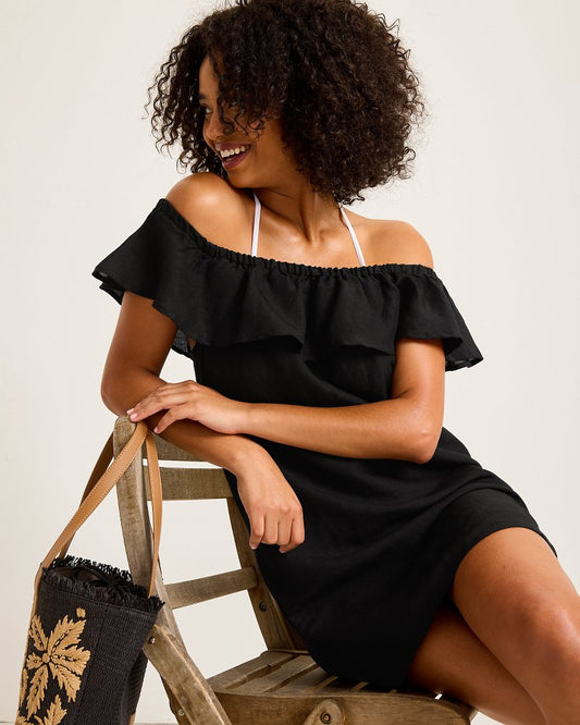 Tommy Bahama | St. Lucia Linen-Blend Off-the-Shoulder Coverup Dress / Black