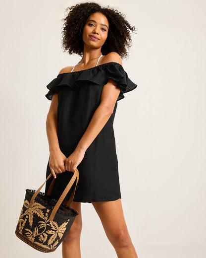 Tommy Bahama | St. Lucia Linen-Blend Off-the-Shoulder Coverup Dress / Black