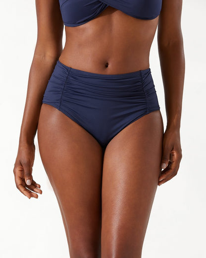 Tommy Bahama | Pearl Shirred High-Waist Bikini Bottoms / Mare Navy