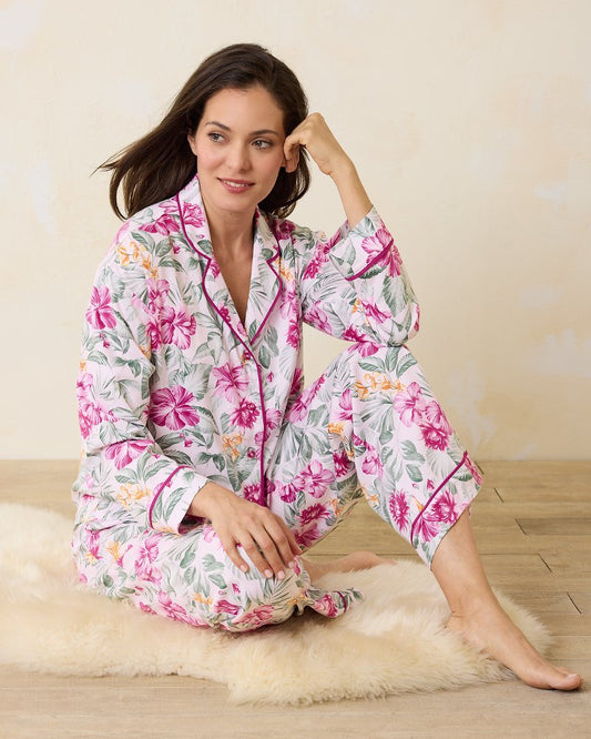 Tommy Bahama | Woven Sateen Long Sleeve & Pants Pajama Set / Blushing