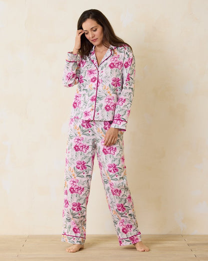 Tommy Bahama | Woven Sateen Long Sleeve & Pants Pajama Set / Blushing