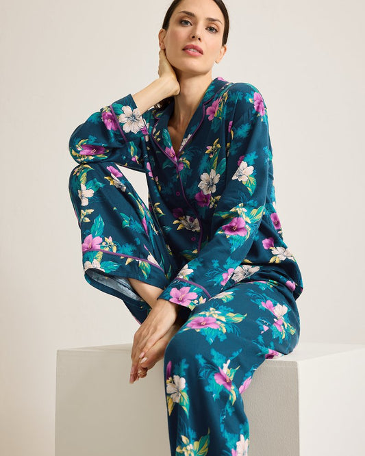 Tommy Bahama | Woven Sateen Long Sleeve & Pants Pajama Set / Summer Night