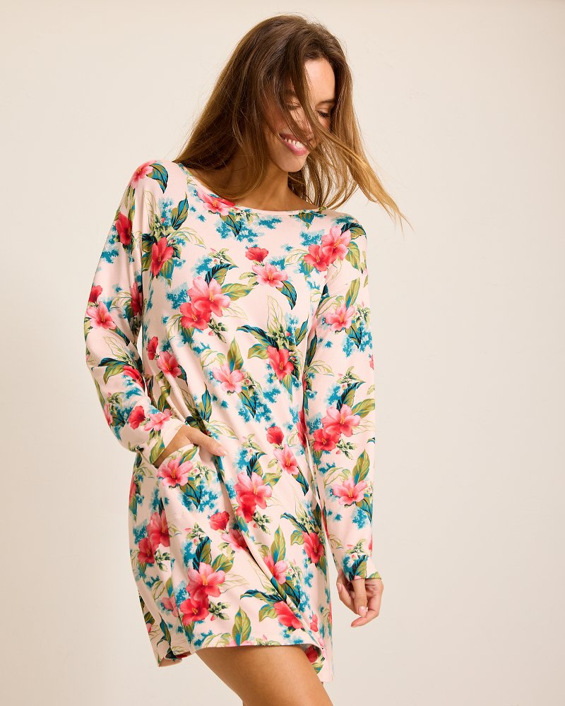 Tommy Bahama | Knit Long-Sleeve Short Sleep Dress / Coconut Cream