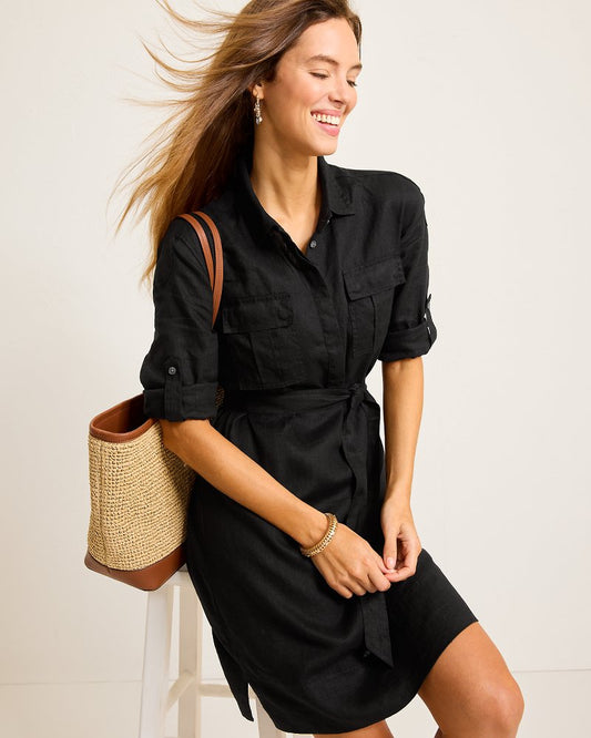 Tommy Bahama | Two Palms Patch-Pocket Linen Dress / Black