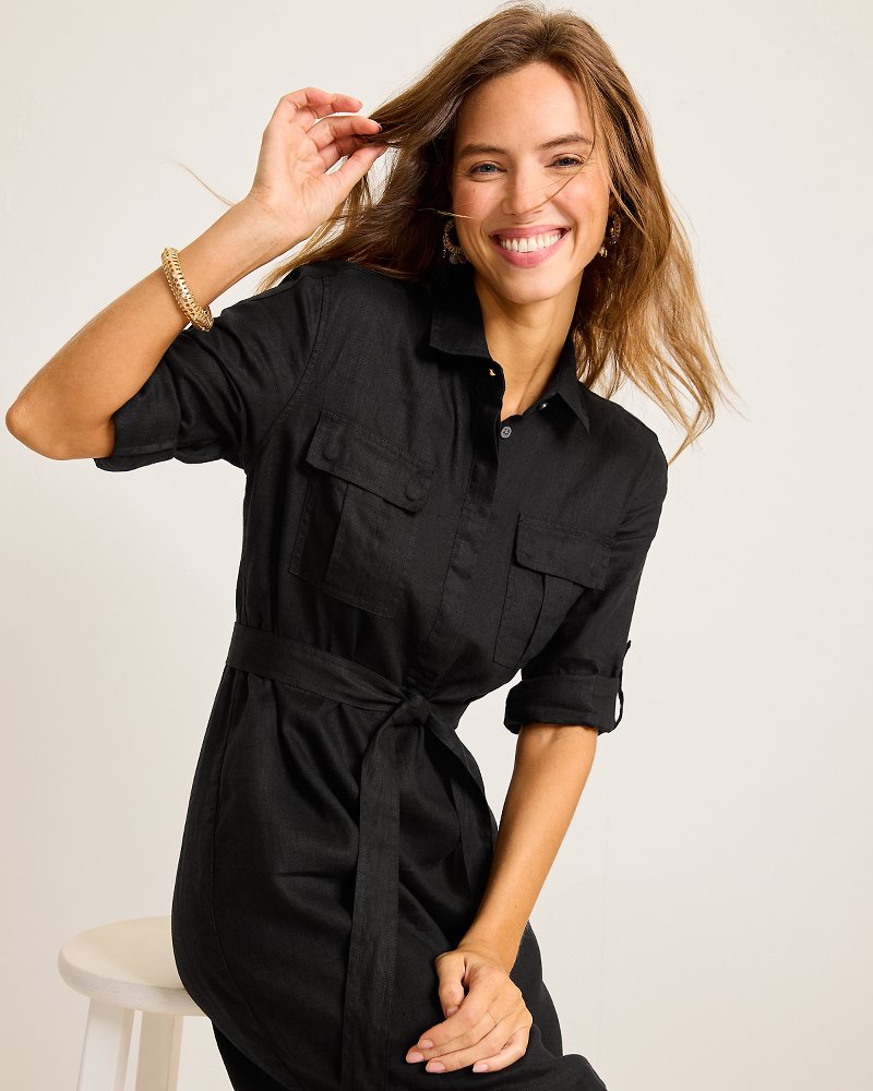 Tommy Bahama | Two Palms Patch-Pocket Linen Dress / Black