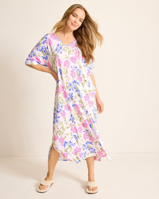 Tommy Bahama | Jersey Short-Sleeve Maxi Sleep Caftan / Ivory
