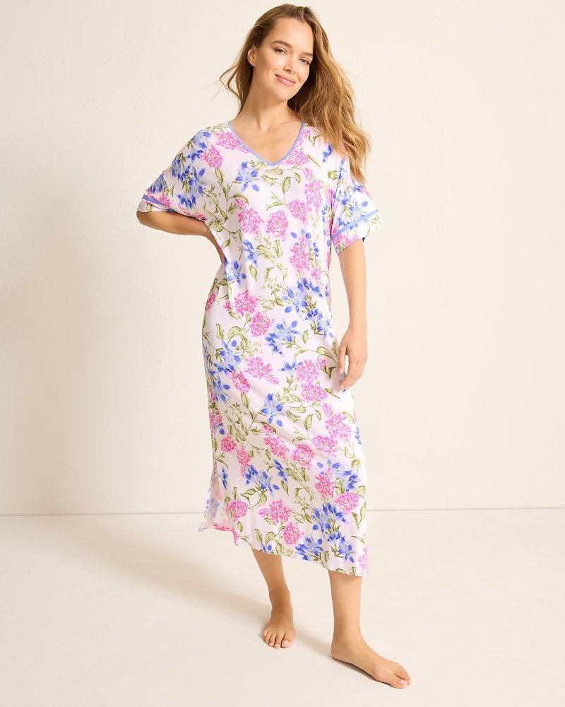 Tommy Bahama | Jersey Short-Sleeve Maxi Sleep Caftan / Ivory