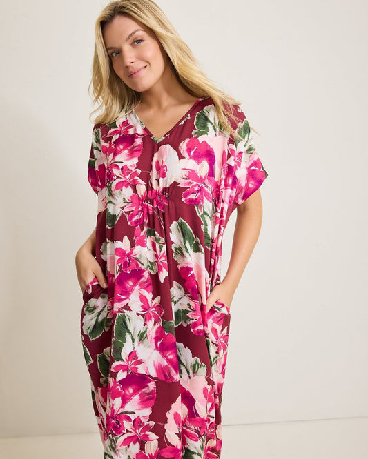 Tommy Bahama | Satin Maxi Sleep Caftan / Fuchsia Pink