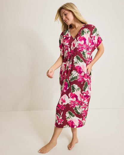 Tommy Bahama | Satin Maxi Sleep Caftan / Fuchsia Pink