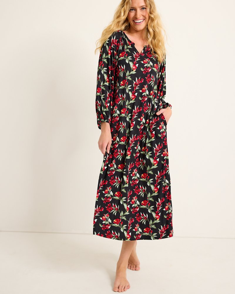 Tommy Bahama | Jersey Long-Sleeve Maxi Sleep Dress / Black Cherry