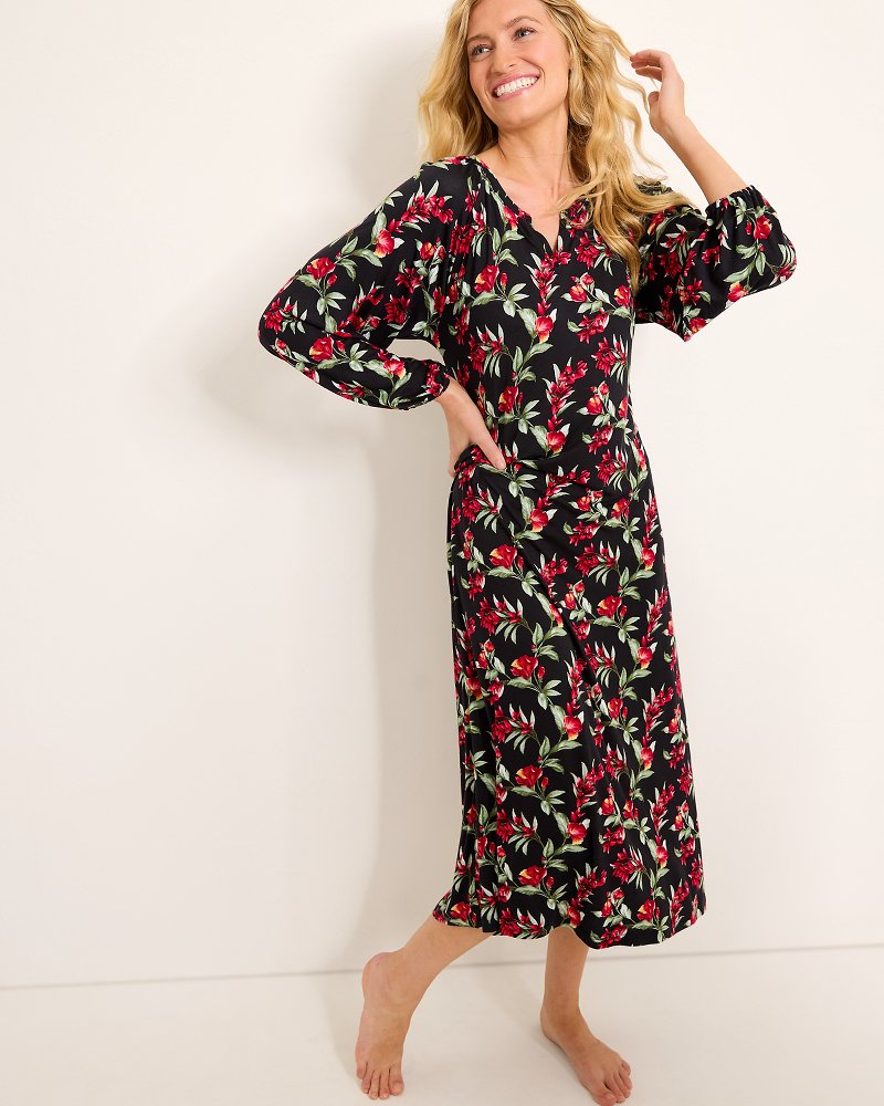 Tommy Bahama | Jersey Long-Sleeve Maxi Sleep Dress / Black Cherry
