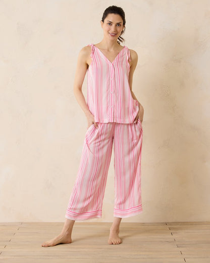 Tommy Bahama | Woven Challis Tank & Cropped Pants Pajama Set / Coral Pink