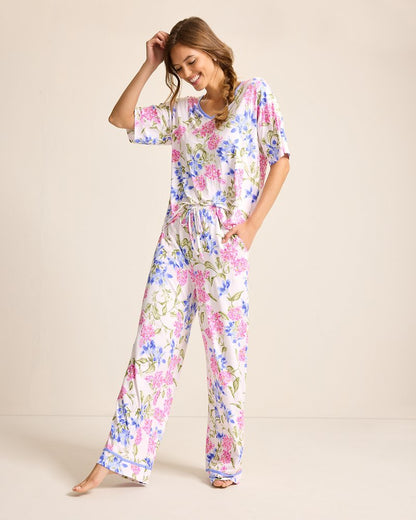 Tommy Bahama | Jersey V-Neck Top & Pants Pajama Set / Ivory