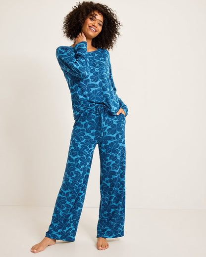 Tommy Bahama | Knit Long Sleeve & Pants Pajama Set / Deep Sea Teal
