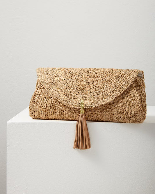Tommy Bahama | Islamora Lux Crocheted Raffia Clutch / Natural